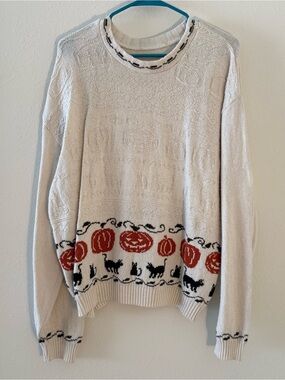 Pumpkin & Black Cat Knit Sweater